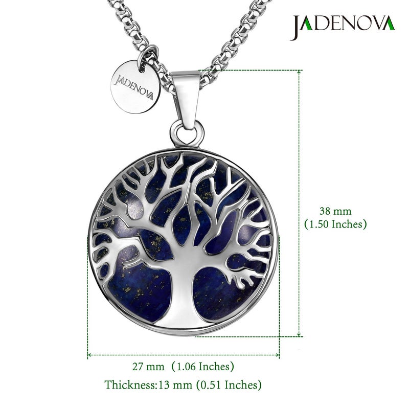 JADENOVA Family Tree Necklace Tree of Life Synthetic Lapis Lazuli Gemstone Crystal Pendant Necklace 24 Inches Stainless Steel Chain - Image 4